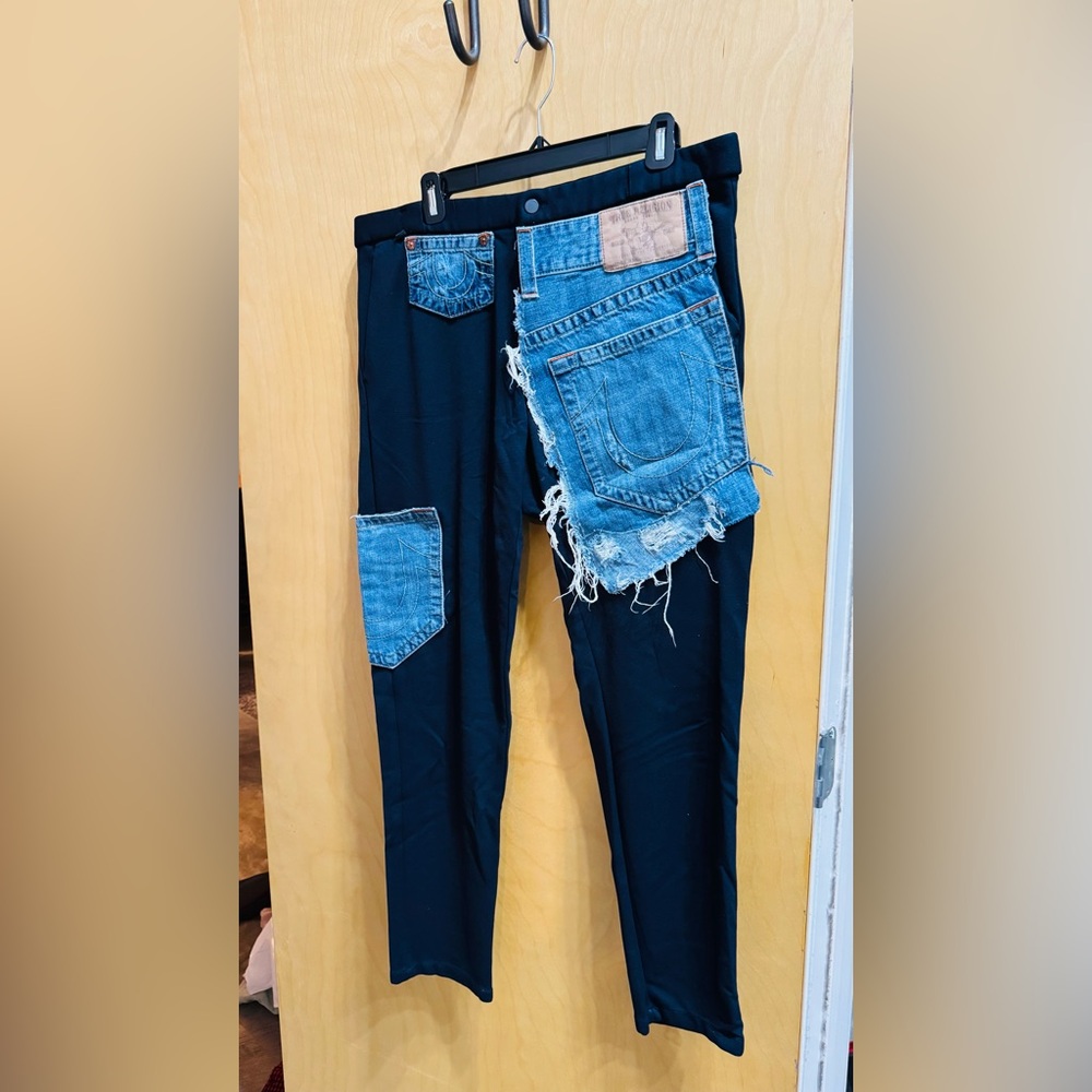 Black and Blue Patchwork Jeans - image 1
